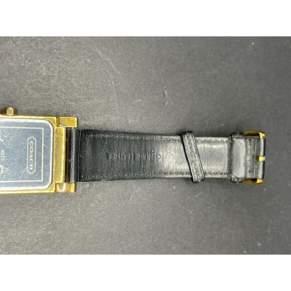 Coach Tank Watch Dress Watch W515 Gold Tone Black Leather Band 25mm - Picture 10 of 11